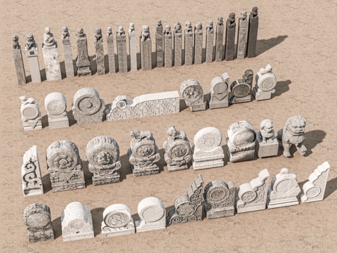  中式抱鼓石 拴马桩 石狮子 拴马柱 石雕摆件 门枕石 景观小3d模型 