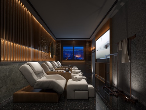  新中式足疗会所包间3d模型 