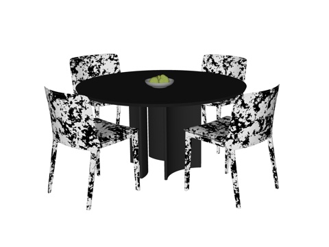 现代餐桌椅 圆形餐桌 餐椅su模型