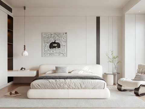  现代奶油家居卧室 次卧 主卧 无主灯卧室3d模型 