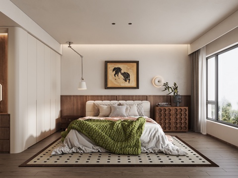 现代中古风卧室su模型