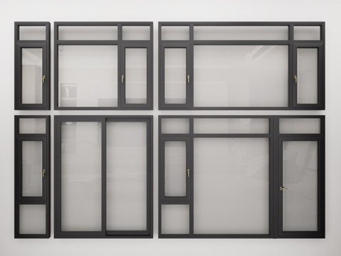  现代铝合金窗户组合 门联窗 平开窗 推拉门 玻璃平开窗组合3d模型 