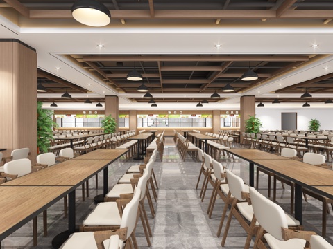  现代单位学校食堂大厅食堂桌椅组合3d模型 