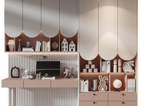  现代奶油风儿童书柜 儿童衣柜3d模型 