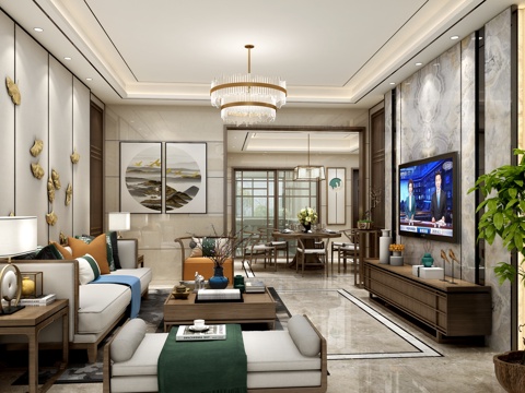  中式客餐厅3d模型 