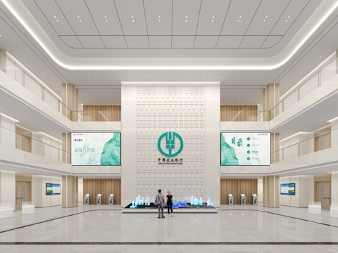  现代银行大厅   银行共享大厅3d模型 