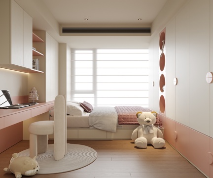 现代榻榻米卧室 儿童房 女儿房 女孩房su模型