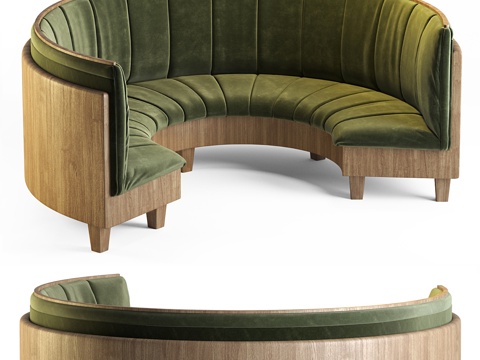  新中式餐厅弧形卡座沙发3d模型 