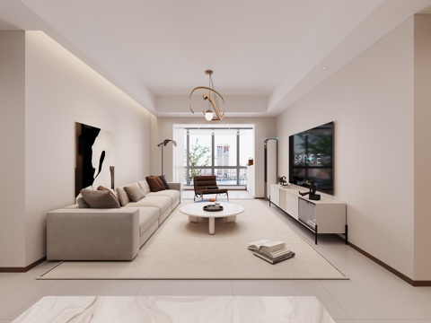  奶油客厅3d模型 