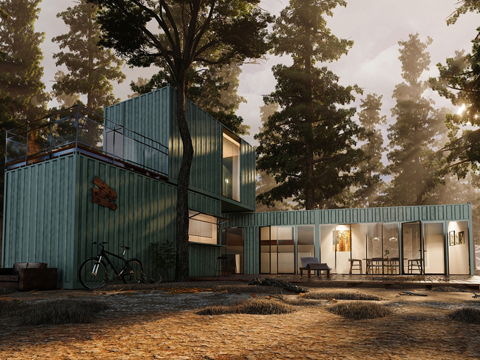 现代民宿酒店建筑 集装箱建筑su模型