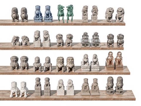  中式抱鼓石 门墩 石墩 门枕石 门座 镇门石 门台 石雕 庭3d模型 