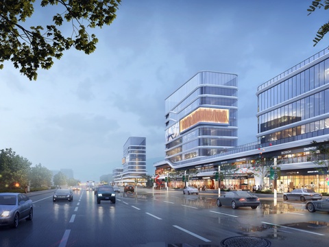  现代商业街夜景3d模型 