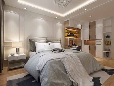  现代风格主卧室3d模型 