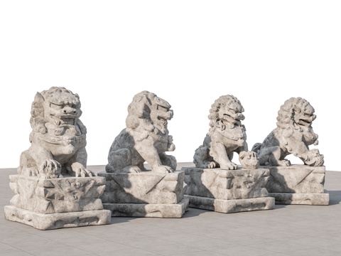  中式抱鼓石 门墩 石墩 门枕石 门座 镇门石 门台 石雕 庭3d模型 