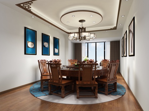  新中式餐饮中式小包厢3d模型 