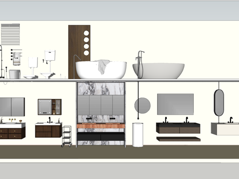 浴室柜+卫生间浴具（中古+现代）su模型