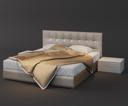  简约双人床 家居床酒店床 床头柜  皮革床3d模型 