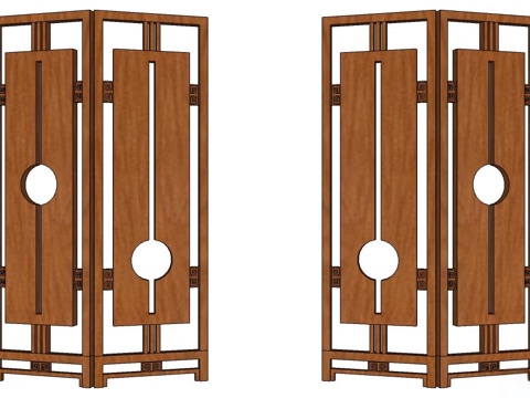 实木屏风 屏风 屛风隔断 隔断su模型