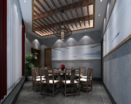  新中式包间 餐厅包间3d模型 