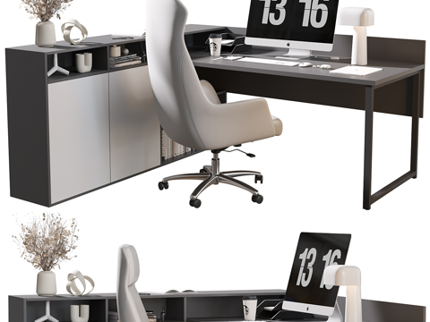  现代办公桌椅3d模型 