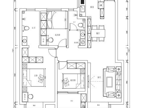 三居室平面布局图cad施工图