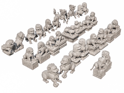  中式抱鼓石 门墩 石墩 门枕石 门座 镇门石 门台 石雕 庭3d模型 