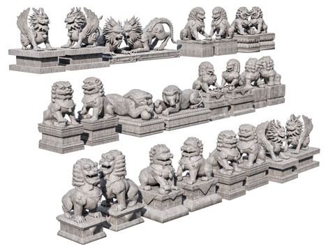  中式抱鼓石 门墩 石墩 门枕石 门座 镇门石 门台 石雕 庭3d模型 