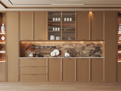  新中式酒柜3d模型 