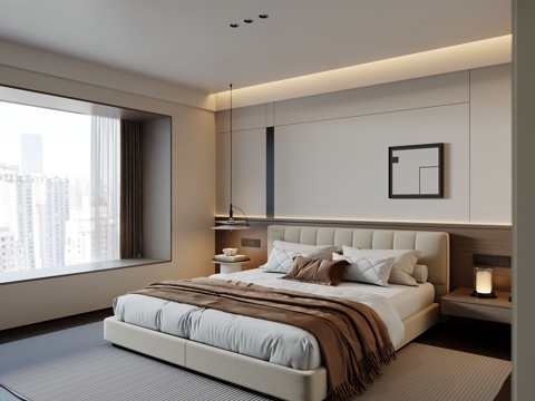  现代卧室 双人床 吊灯 台灯 主卧 次卧 老人房3d模型 