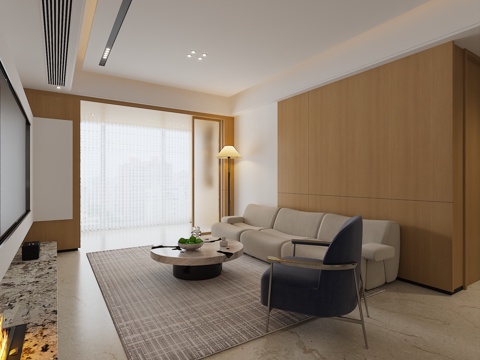  现代原木客餐厅3d模型 