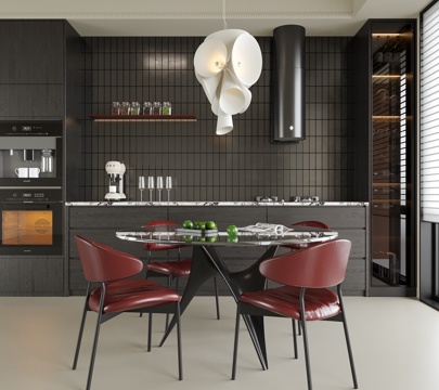 现代餐厅 餐桌椅 餐边柜su模型