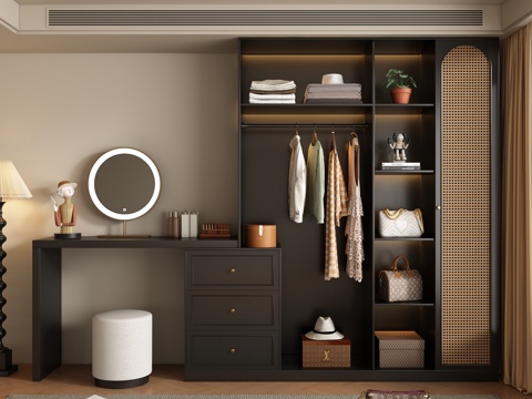  中古风衣柜梳妆台3d模型 