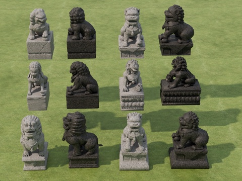  中式抱鼓石 门墩 石墩 门枕石 石雕 庭院景观小品 装饰摆件3d模型 