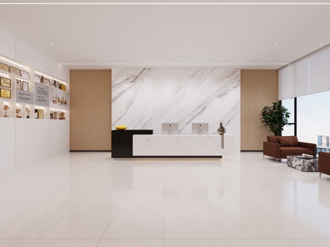  现代前台大厅3d模型 