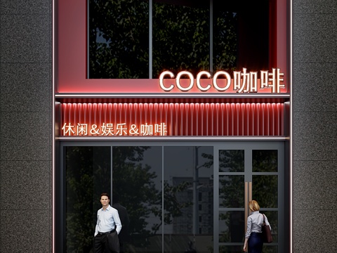 现代咖啡厅门头设计su模型