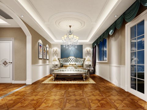  欧式古典欧式卧室休闲区3d模型 