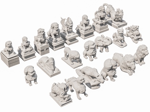  中式抱鼓石 门墩 石墩 门枕石 门座 镇门石 门台 石雕 庭3d模型 