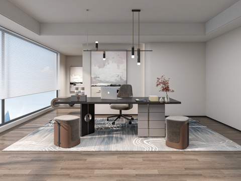  现代新中式书房 书桌椅组合3d模型 