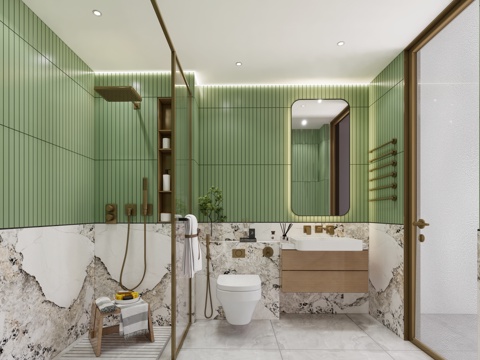 现代卫生间_干湿分离卫生间_洗手台_马桶_淋裕su模型