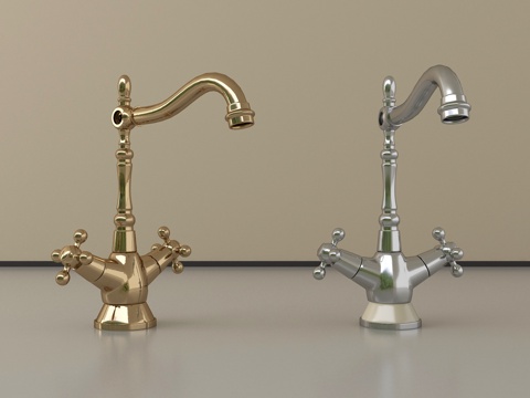 法式水龙头组合 不锈钢水龙头su模型