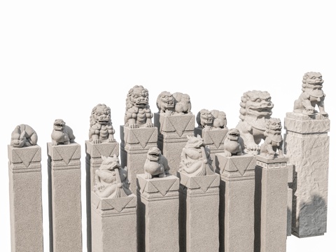  中式抱鼓石 门墩 石墩 门枕石 门座 镇门石 门台 石雕 庭3d模型 