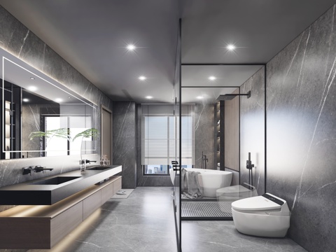 现代卫生间 现代卫生间 干湿分离卫生间 淋浴间su模型