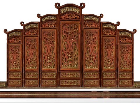 实木屏风 屏风 屛风隔断 隔断su模型