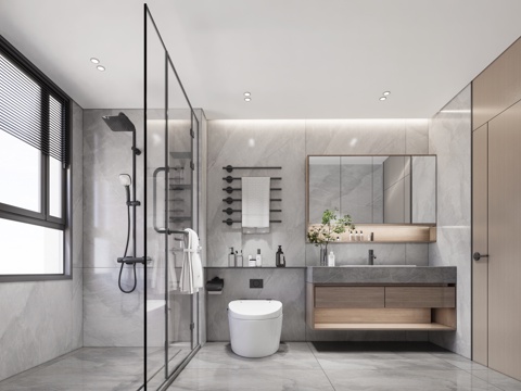 现代卫生间_卫生间_化妆镜_马桶_卫浴su模型