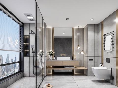 现代卫生间_干湿分离卫生间_现代卫生间_卫生间_马桶_洗漱su模型