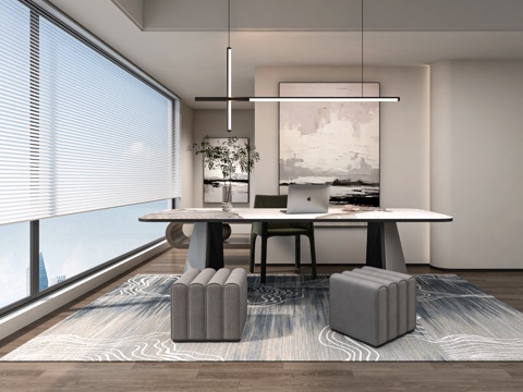  现代书房 书桌椅组合3d模型 