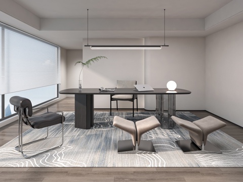  现代轻奢书房 书桌椅组合3d模型 