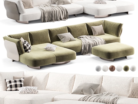  现代意式 Minotti Saki 布艺皮革组合沙发3d模型 