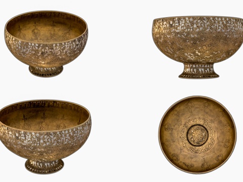 复古工业碗摆件 艺术品装饰品摆件 金属碗摆件 巴尔赫碗 艺术su模型