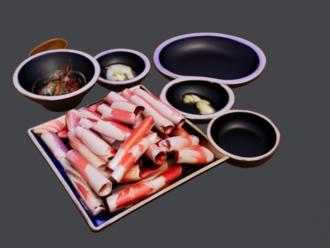 羊肉卷及蘸料组合su模型